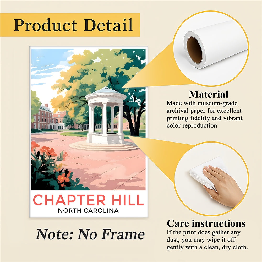 Chapel Hill Travel Print Poster North Carolina Dorm Student Souvenir Wall Art Landscape Picture Suitable For Home Room Living Room Office Bedroom Decor Unframed | teecentury