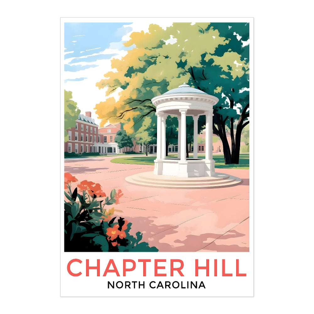 Chapel Hill Travel Print Poster North Carolina Dorm Student Souvenir Wall Art Landscape Picture Suitable For Home Room Living Room Office Bedroom Decor Unframed | teecentury
