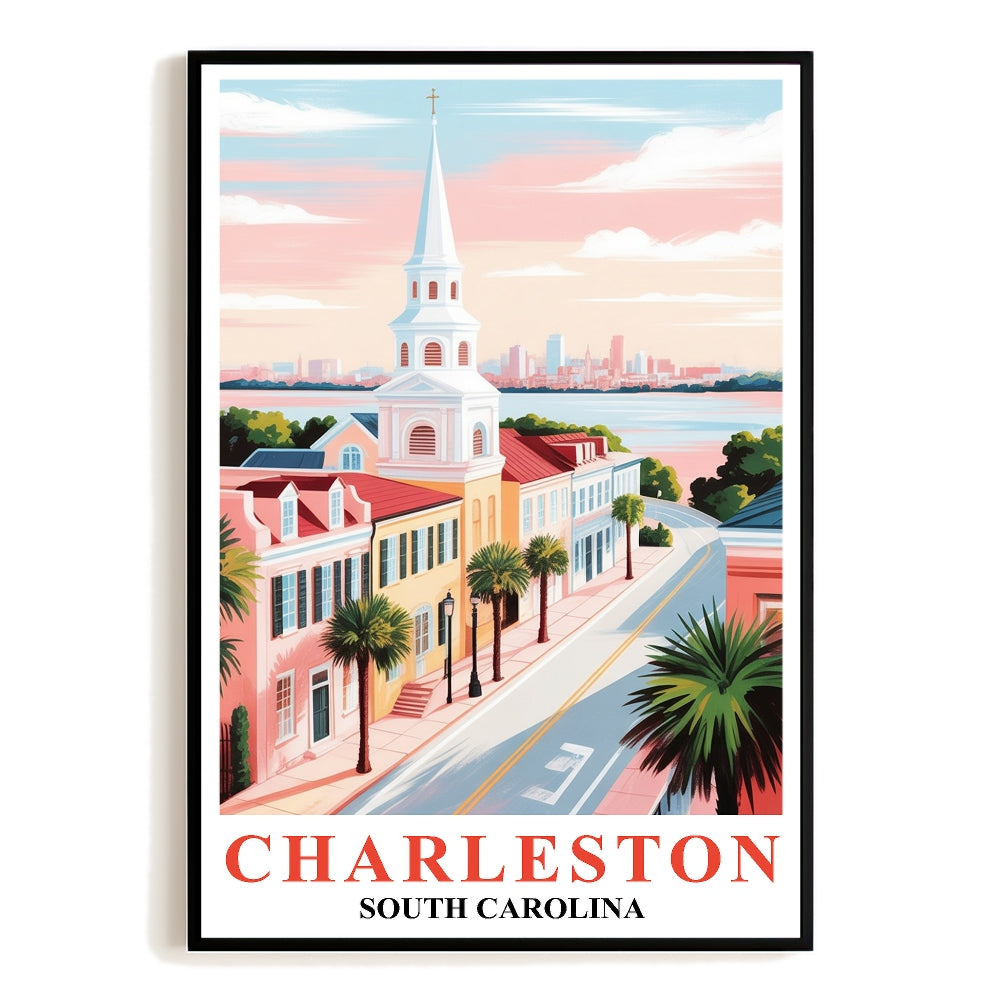 Charleston Travel Poster Vintage South Carolina Cityscape Souvenir Wall Art Landscape Print Painting Picture For Home Room Living Room Office Bedroom Decor Unframed | teecentury