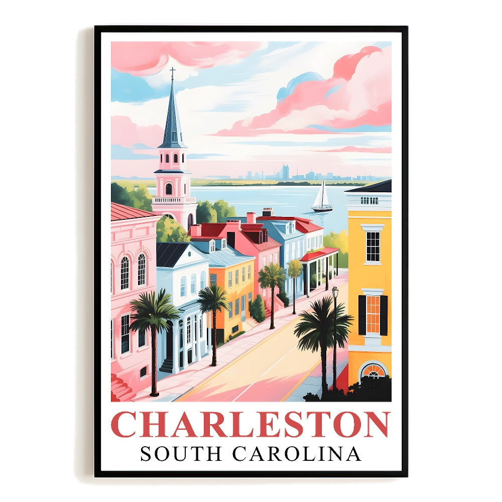 Charleston Travel Print Poster City South Carolina Southern Souvenir Wall Art Landscape Picture Suitable For Home Room Living Room Bedroom Aesthetic Decor Unframed | teecentury
