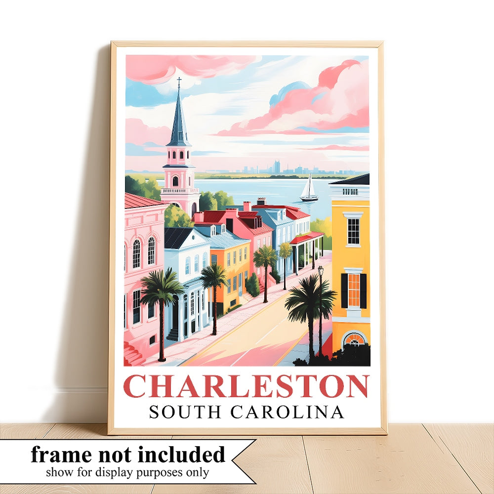 Charleston Travel Print Poster City South Carolina Southern Souvenir Wall Art Landscape Picture Suitable For Home Room Living Room Bedroom Aesthetic Decor Unframed | teecentury