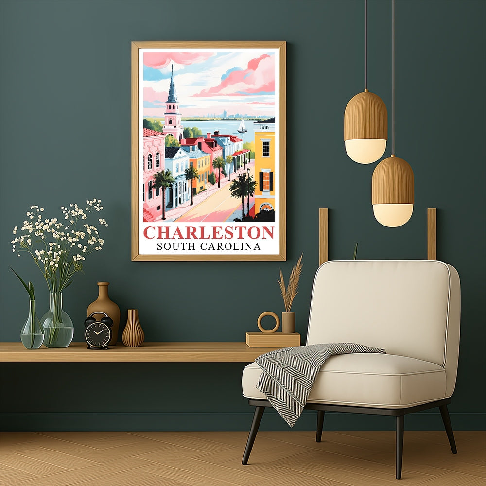 Charleston Travel Print Poster City South Carolina Southern Souvenir Wall Art Landscape Picture Suitable For Home Room Living Room Bedroom Aesthetic Decor Unframed | teecentury