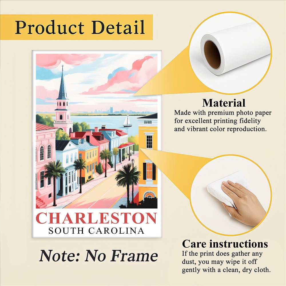 Charleston Travel Print Poster City South Carolina Southern Souvenir Wall Art Landscape Picture Suitable For Home Room Living Room Bedroom Aesthetic Decor Unframed | teecentury