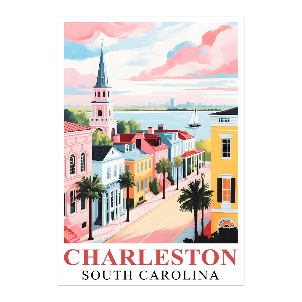 Charleston Travel Print Poster City South Carolina Southern Souvenir Wall Art Landscape Picture Suitable For Home Room Living Room Bedroom Aesthetic Decor Unframed | teecentury
