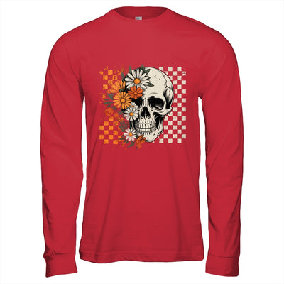 Checkered Boho Floral Skull Halloween Women Spooky Season Shirt & Hoodie | teecentury