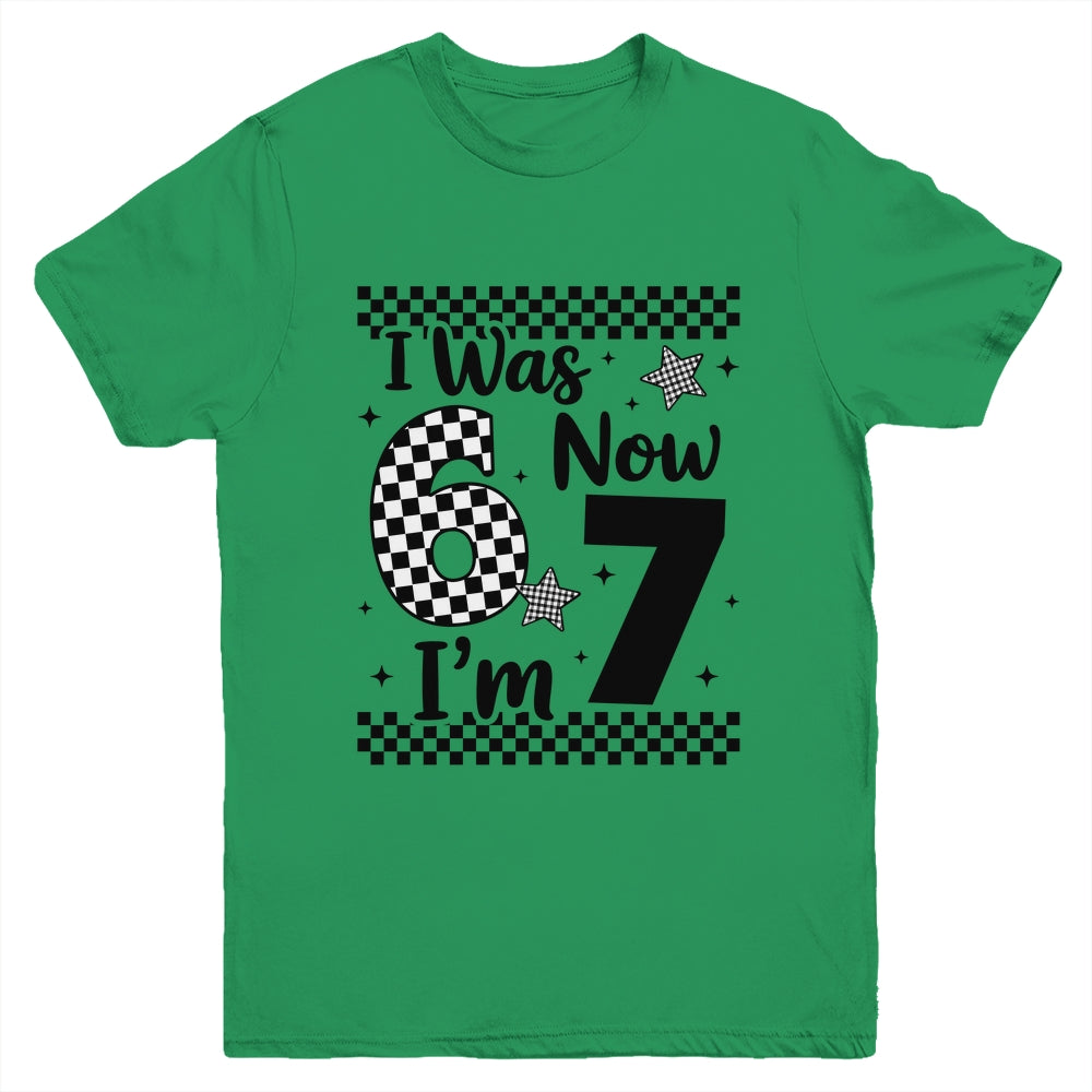Checkered I Was 6 Now I'm 7 Birthday Seven Years Old Bday Youth Shirt | teecentury
