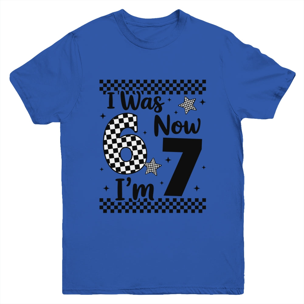 Checkered I Was 6 Now I'm 7 Birthday Seven Years Old Bday Youth Shirt | teecentury