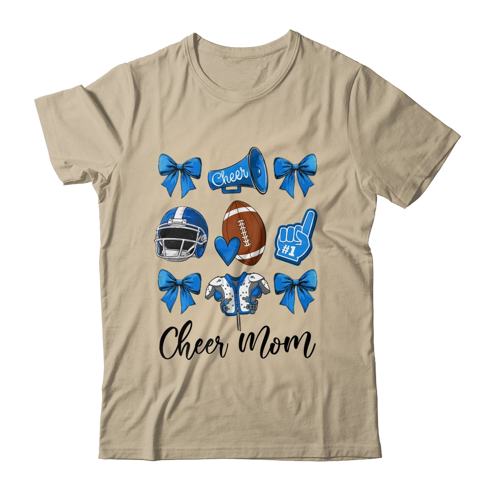 Cheer Mom Blue Women Cheerleading Football Coquette Bow Shirt & Sweatshirt | teecentury