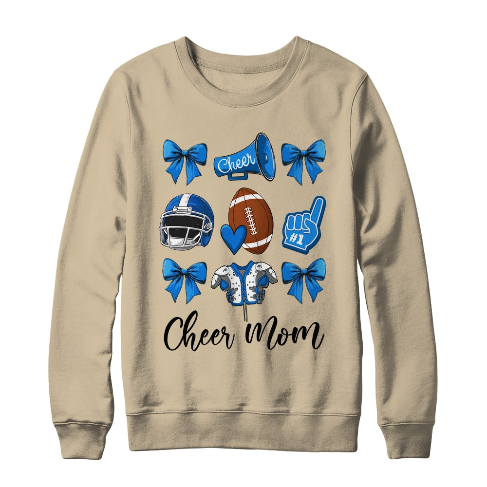 Cheer Mom Blue Women Cheerleading Football Coquette Bow Shirt & Sweatshirt | teecentury