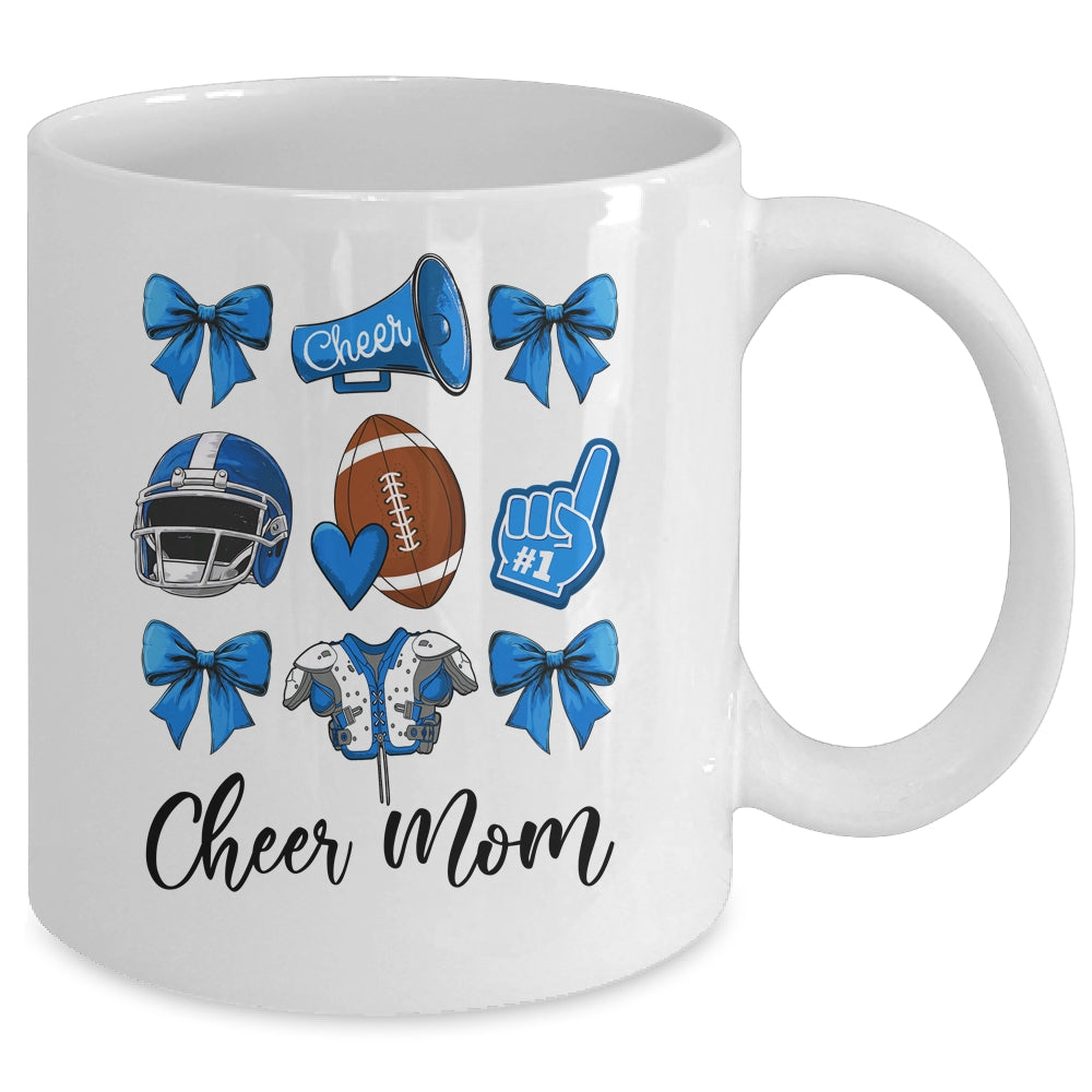 Cheer Mom Blue Women Cheerleading Football Coquette Bow Mug | teecentury
