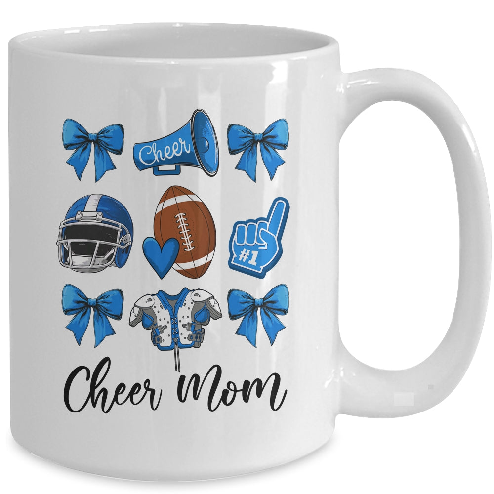 Cheer Mom Blue Women Cheerleading Football Coquette Bow Mug | teecentury