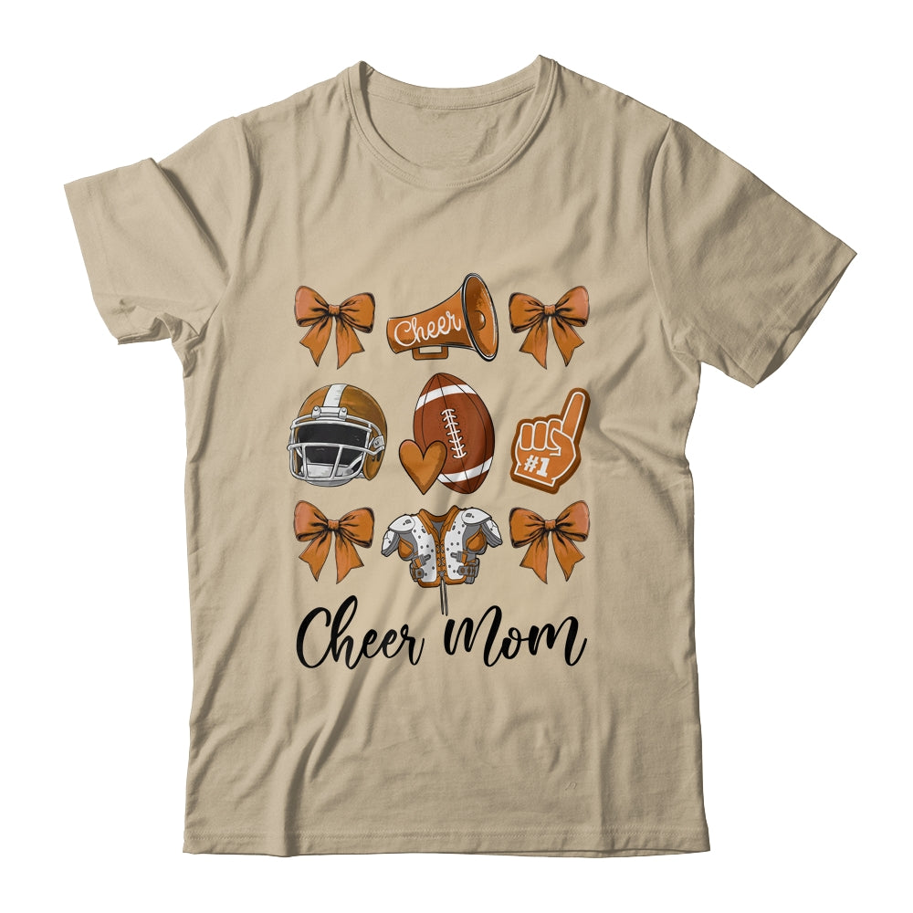 Cheer Mom Brown Women Cheerleading Football Coquette Bow Shirt & Sweatshirt | teecentury