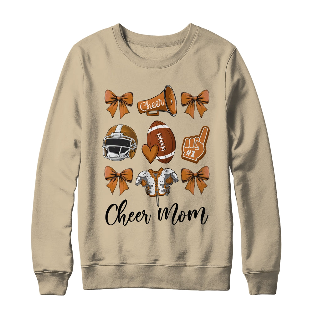 Cheer Mom Brown Women Cheerleading Football Coquette Bow Shirt & Sweatshirt | teecentury