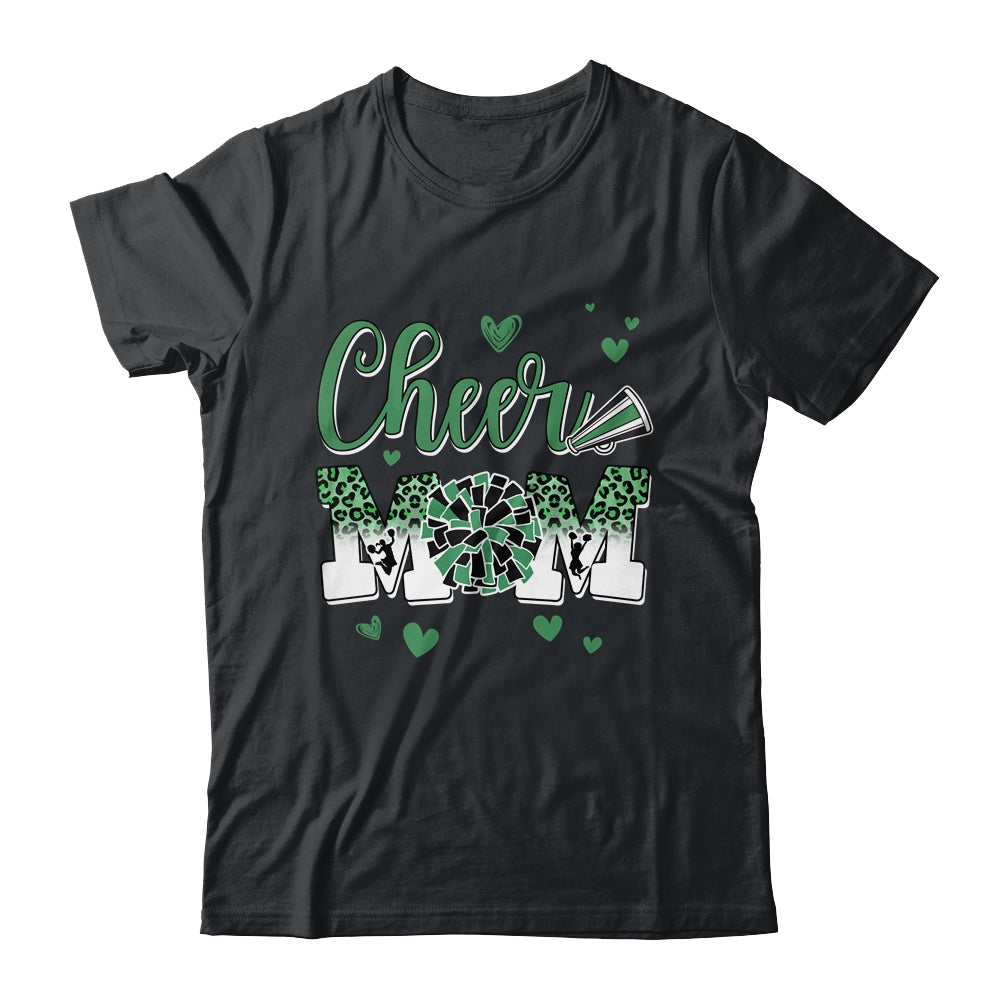 Cheer Mom Green Black White Leopard Letters Cheer Pom Poms Shirt & Tank Top | teecentury