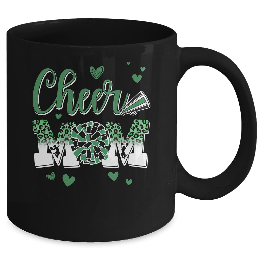 Cheer Mom Green Black White Leopard Letters Cheer Pom Poms Mug | teecentury