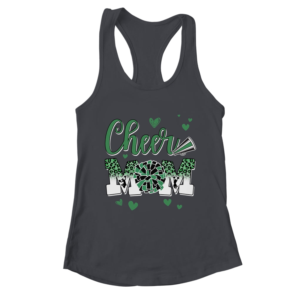 Cheer Mom Green Black White Leopard Letters Cheer Pom Poms Shirt & Tank Top | teecentury