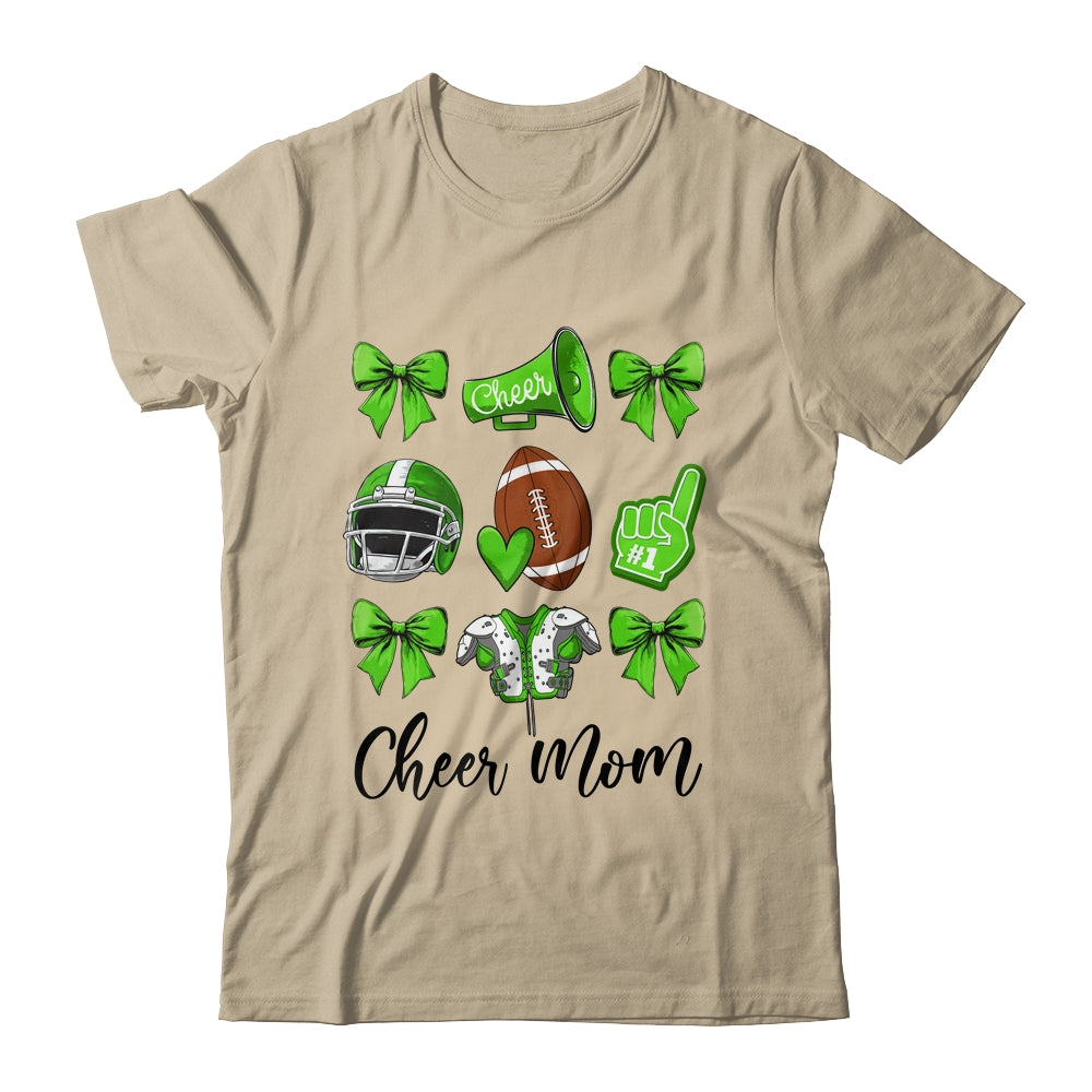 Cheer Mom Green Women Cheerleading Football Coquette Bow Shirt & Sweatshirt | teecentury