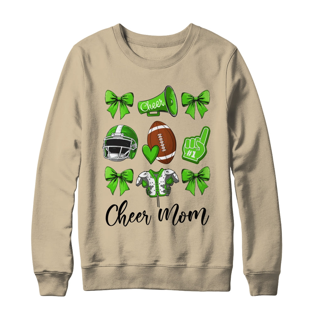 Cheer Mom Green Women Cheerleading Football Coquette Bow Shirt & Sweatshirt | teecentury