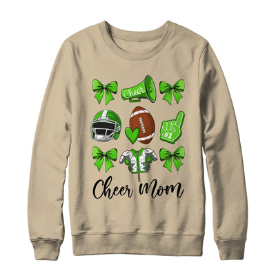 Cheer Mom Green Women Cheerleading Football Coquette Bow Shirt & Sweatshirt | teecentury