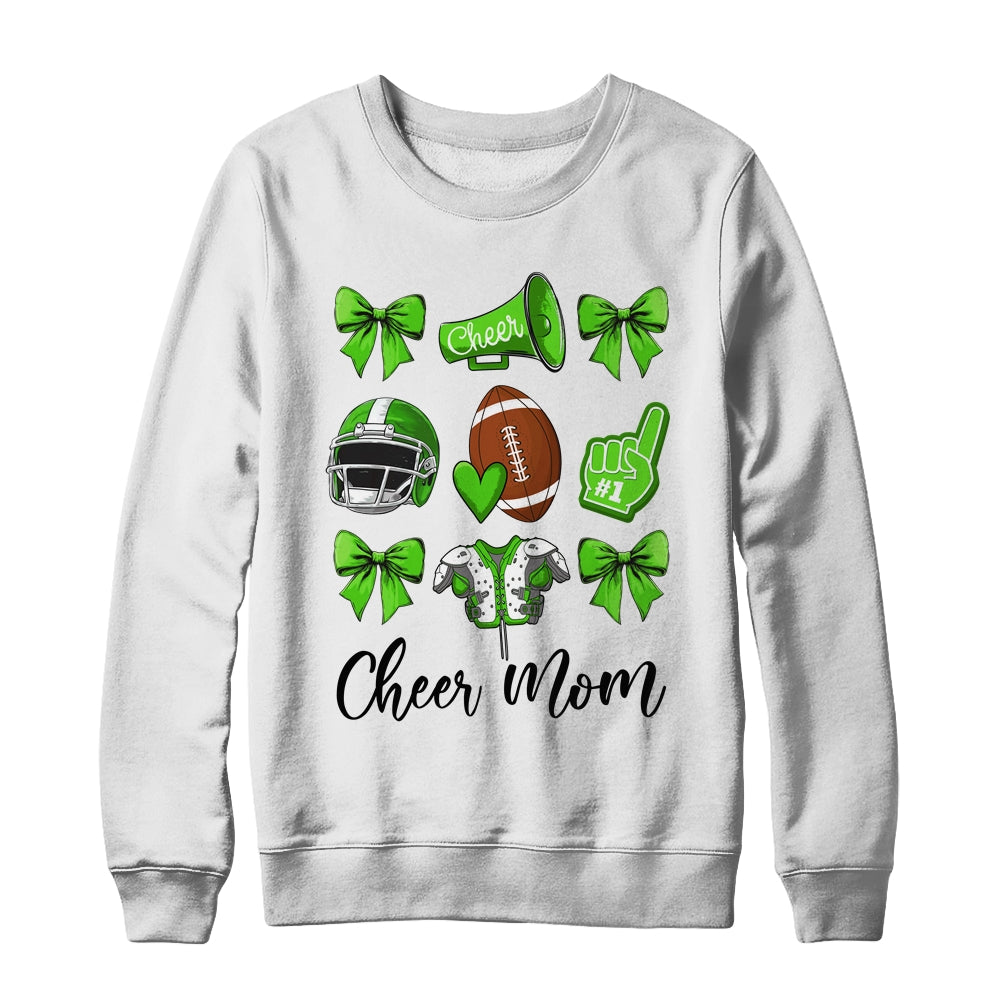Cheer Mom Green Women Cheerleading Football Coquette Bow Shirt & Sweatshirt | teecentury