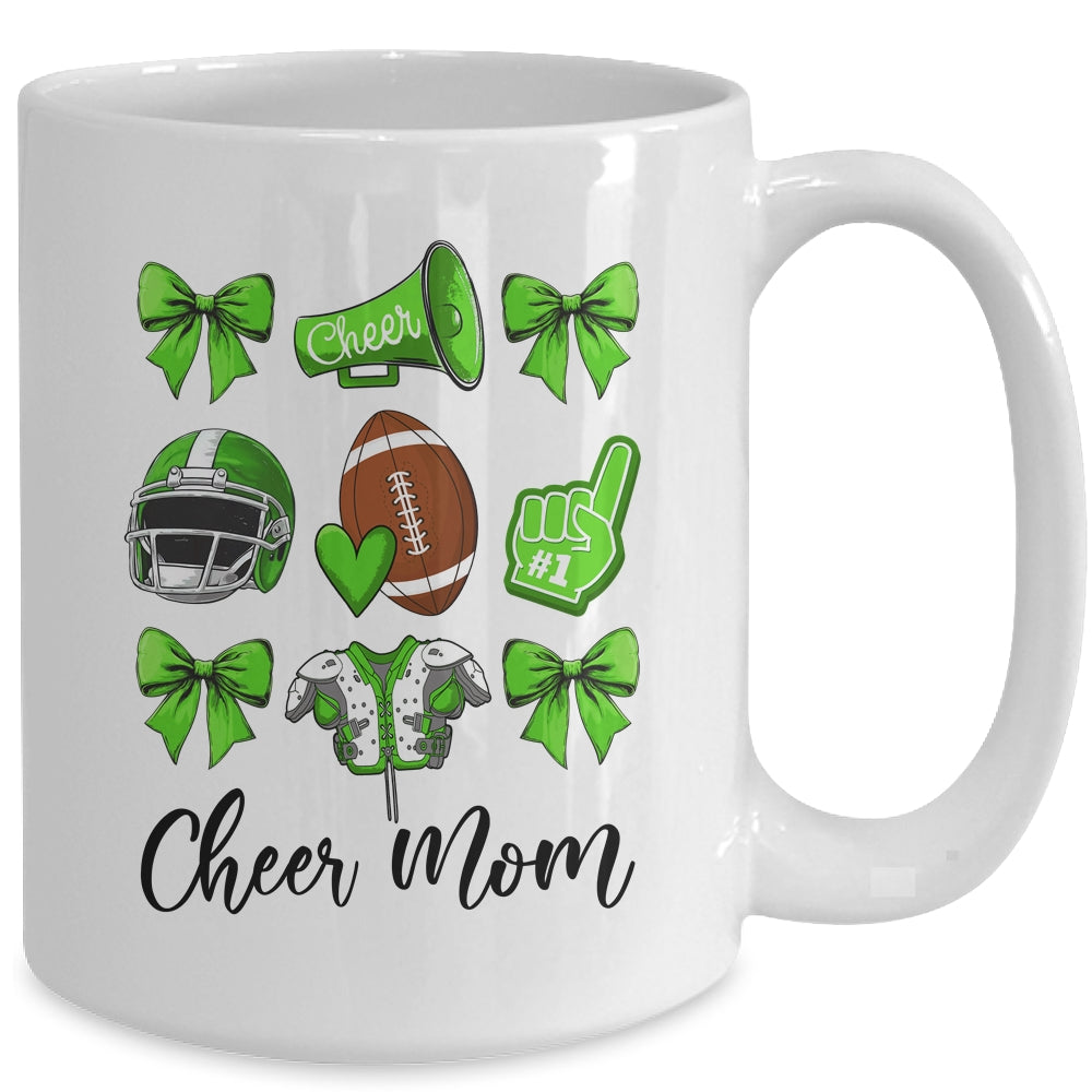 Cheer Mom Green Women Cheerleading Football Coquette Bow Mug | teecentury
