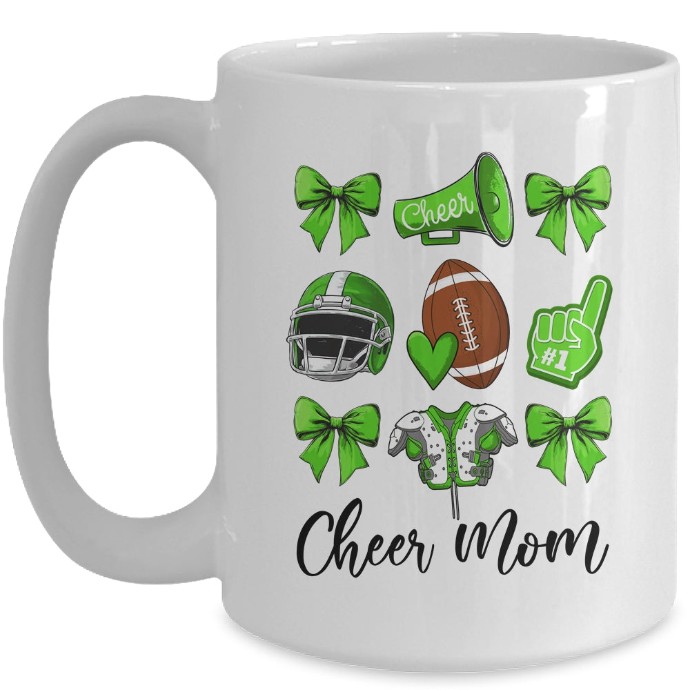 Cheer Mom Green Women Cheerleading Football Coquette Bow Mug | teecentury