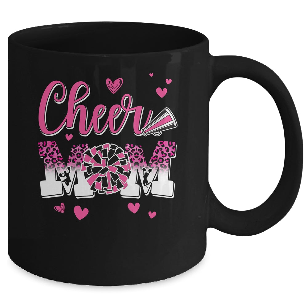 Cheer Mom Pink Black White Leopard Letters Cheer Pom Poms Mug | teecentury