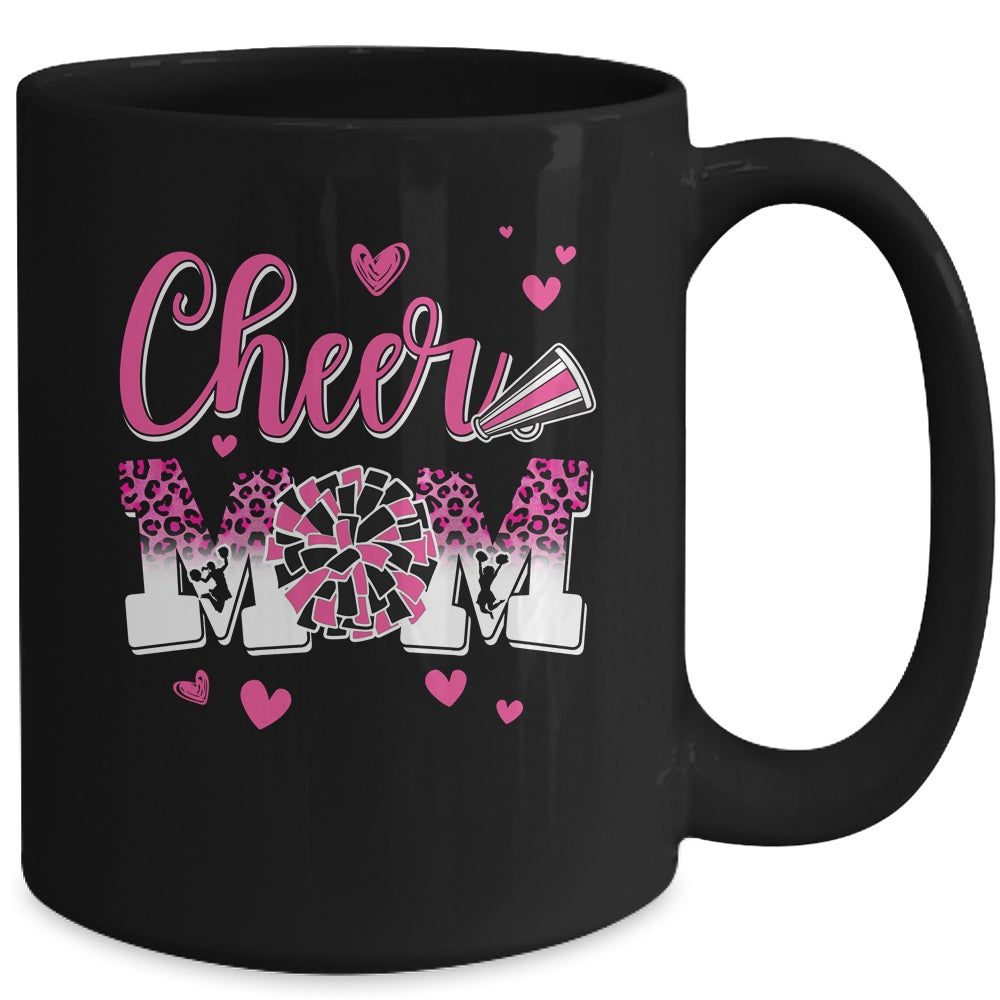 Cheer Mom Pink Black White Leopard Letters Cheer Pom Poms Mug | teecentury