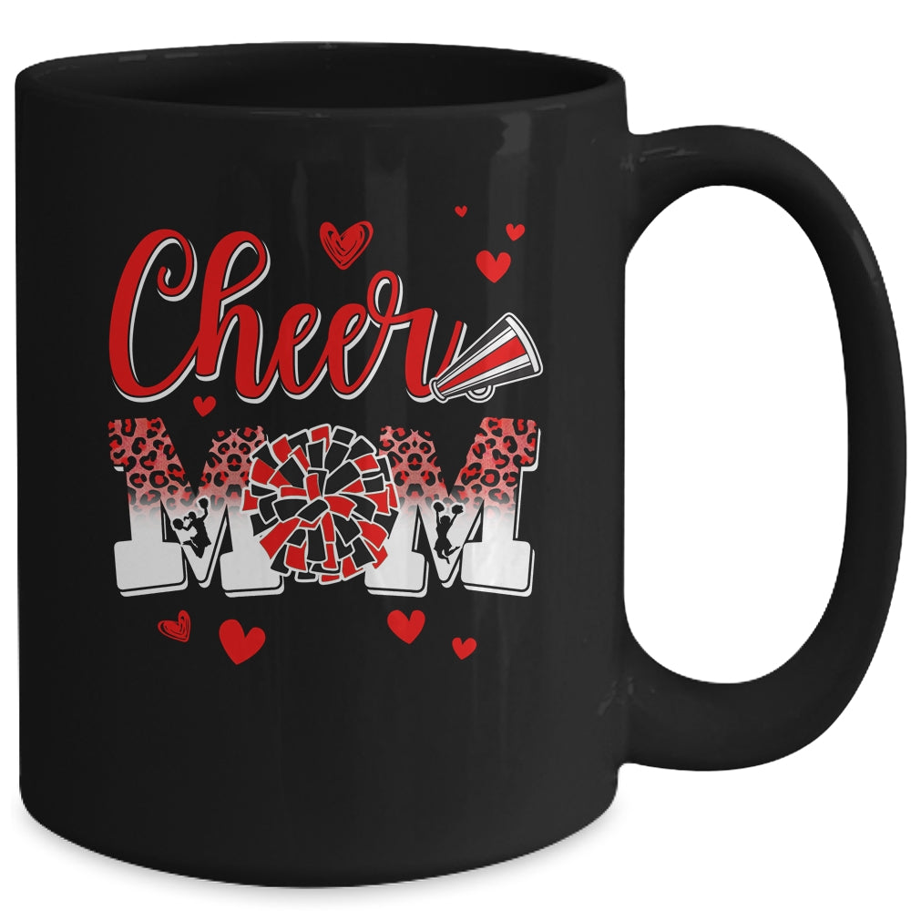 Cheer Mom Red Black White Leopard Letters Cheer Pom Poms Mug | teecentury