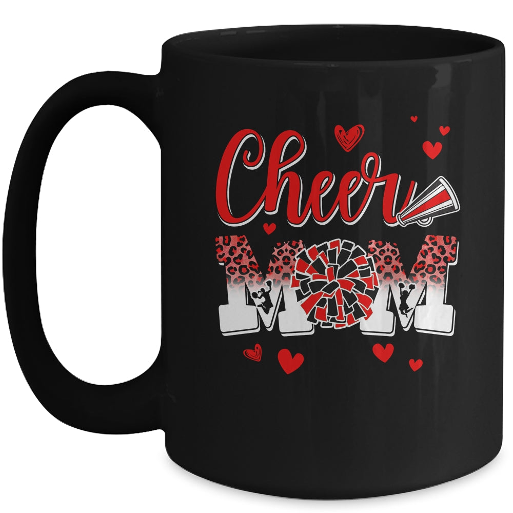 Cheer Mom Red Black White Leopard Letters Cheer Pom Poms Mug | teecentury