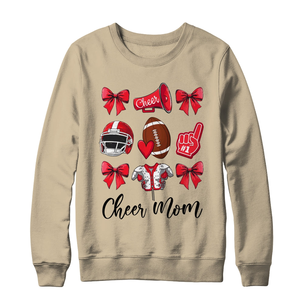 Cheer Mom Red Women Cheerleading Football Coquette Bow Shirt & Sweatshirt | teecentury