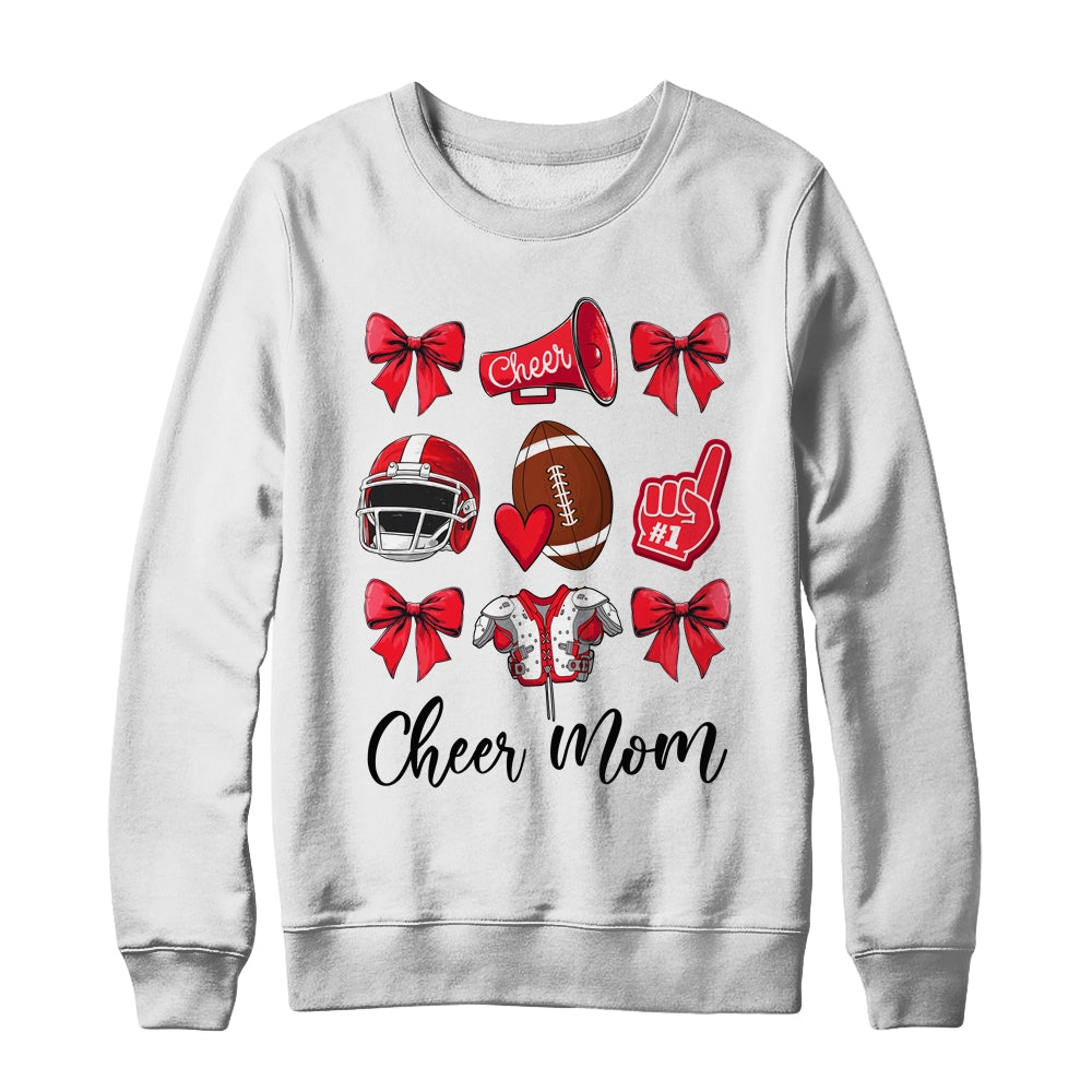 Cheer Mom Red Women Cheerleading Football Coquette Bow Shirt & Sweatshirt | teecentury