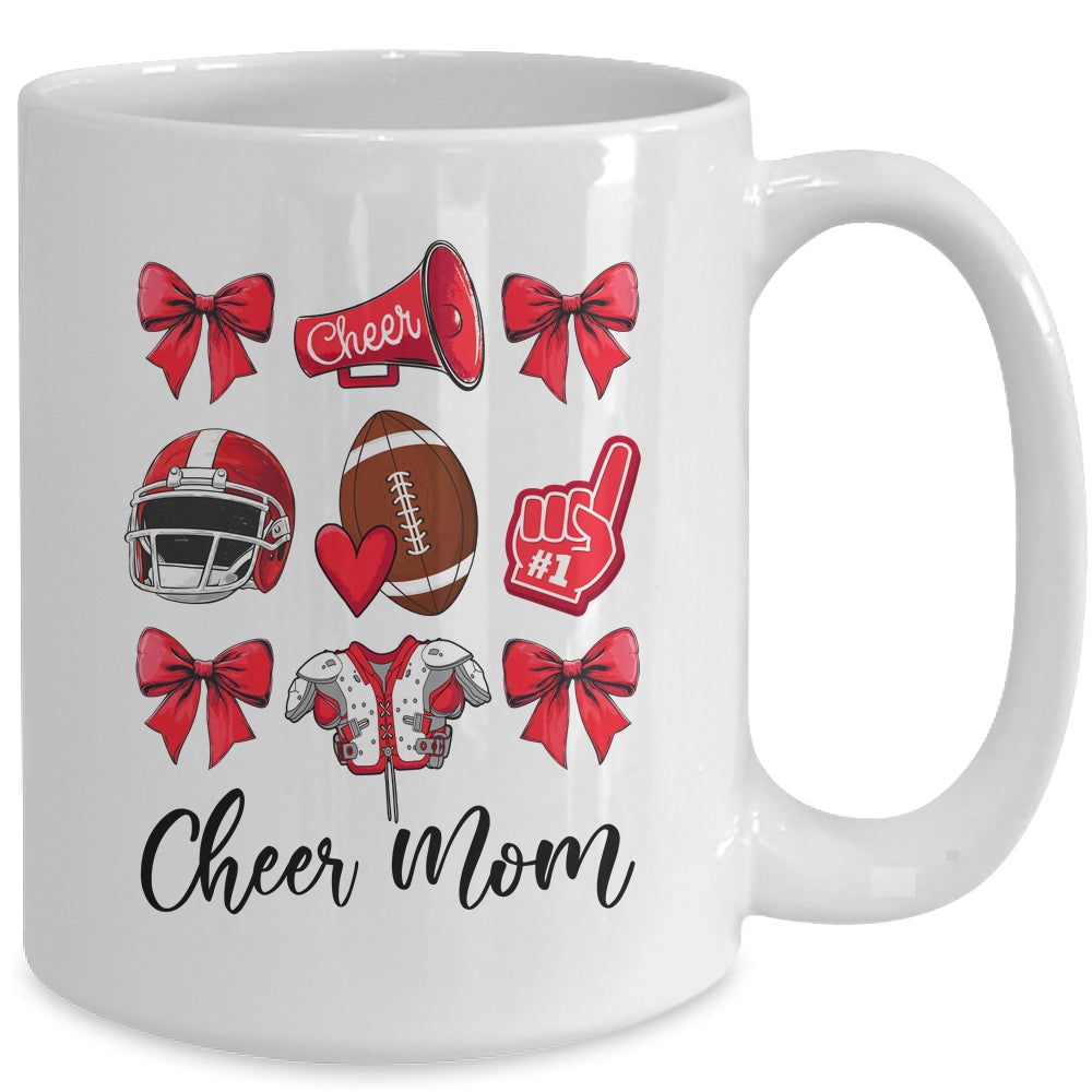 Cheer Mom Red Women Cheerleading Football Coquette Bow Mug | teecentury