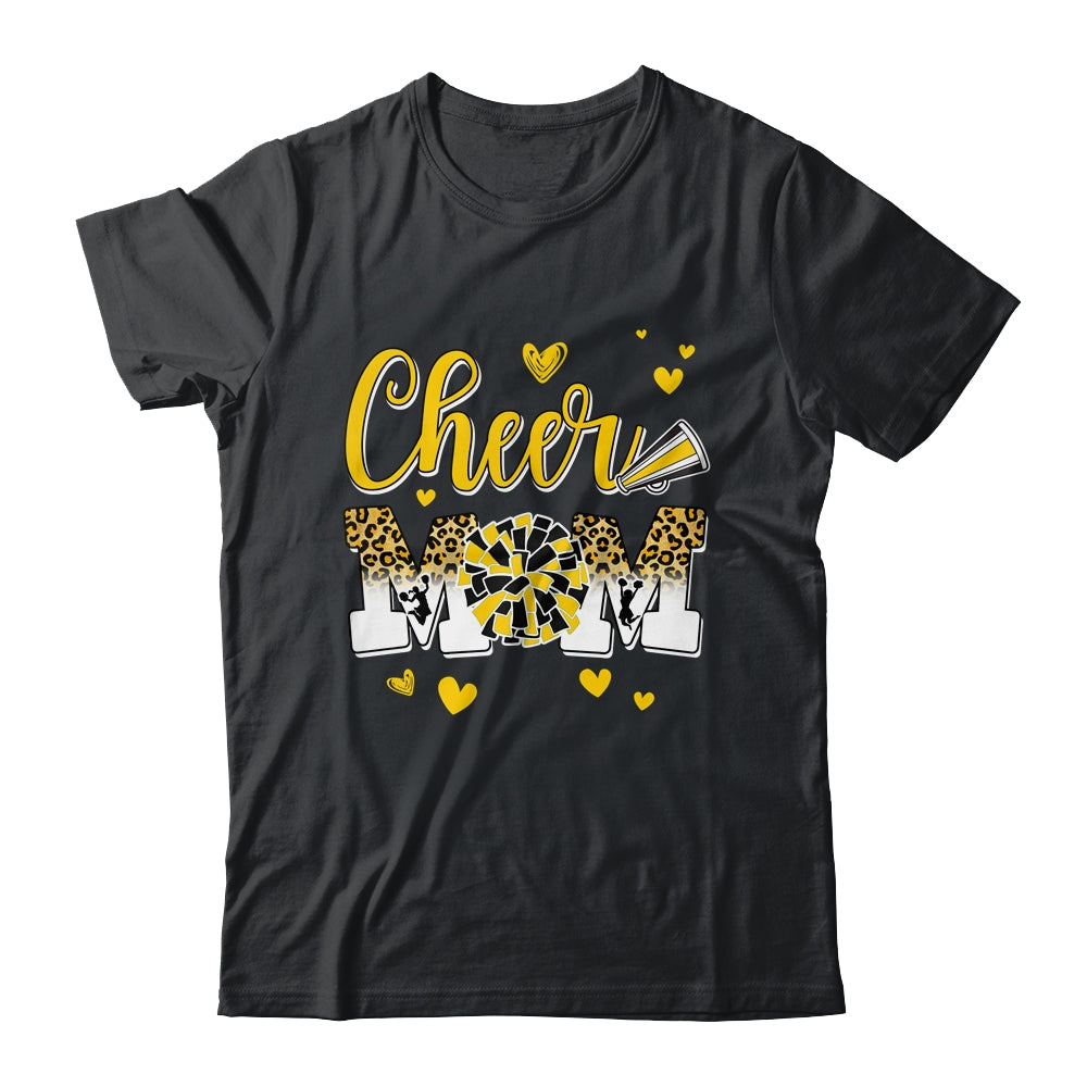 Cheer Mom Yellow Black White Leopard Letters Cheer Pom Poms Shirt & Tank Top | teecentury