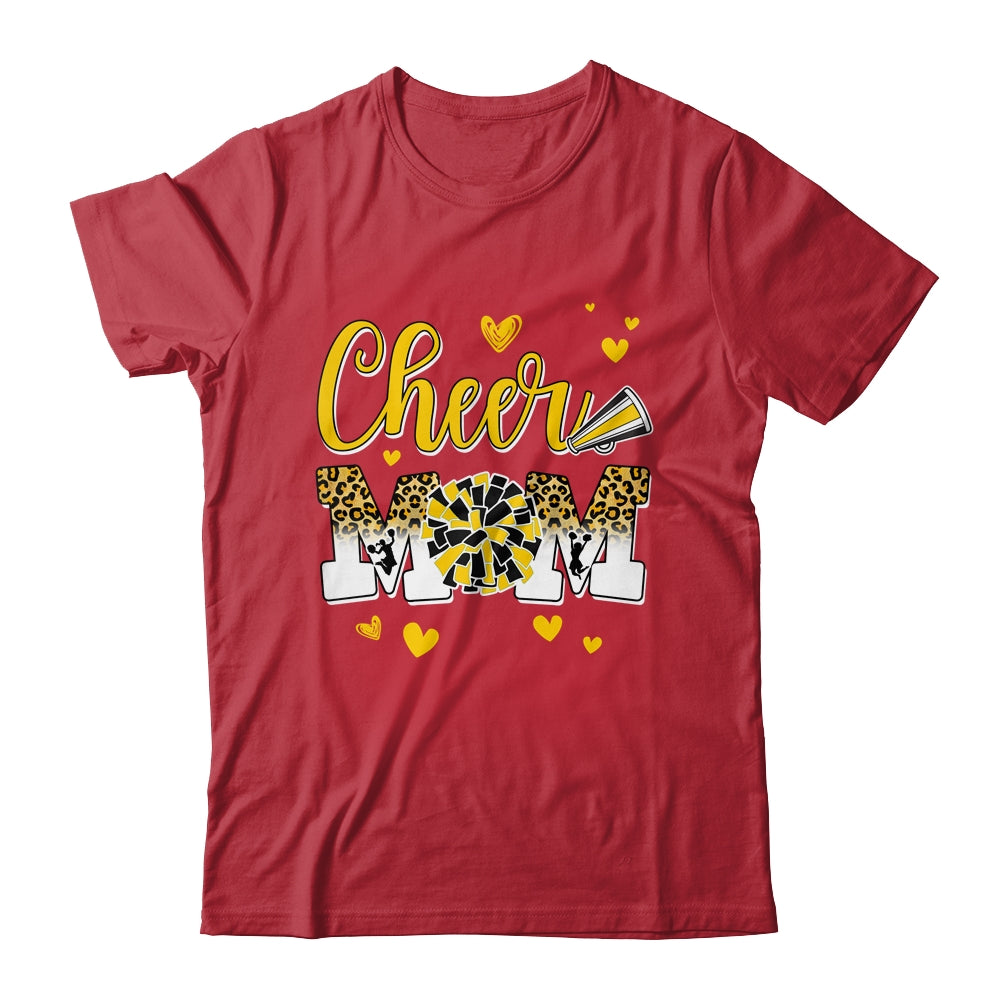 Cheer Mom Yellow Black White Leopard Letters Cheer Pom Poms Shirt & Tank Top | teecentury