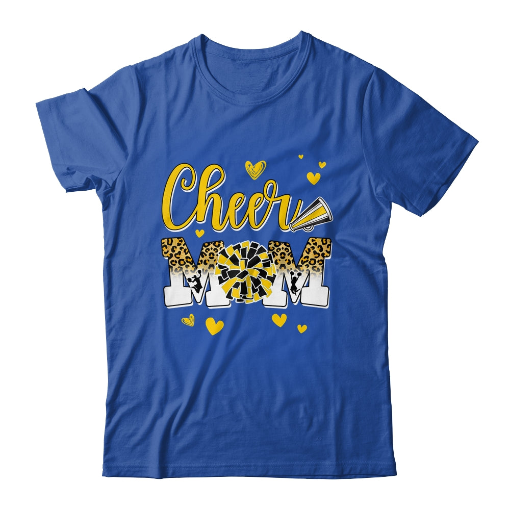 Cheer Mom Yellow Black White Leopard Letters Cheer Pom Poms Shirt & Tank Top | teecentury