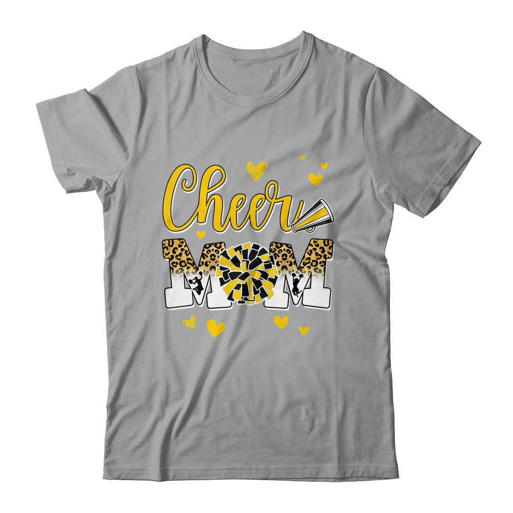 Cheer Mom Yellow Black White Leopard Letters Cheer Pom Poms Shirt & Tank Top | teecentury