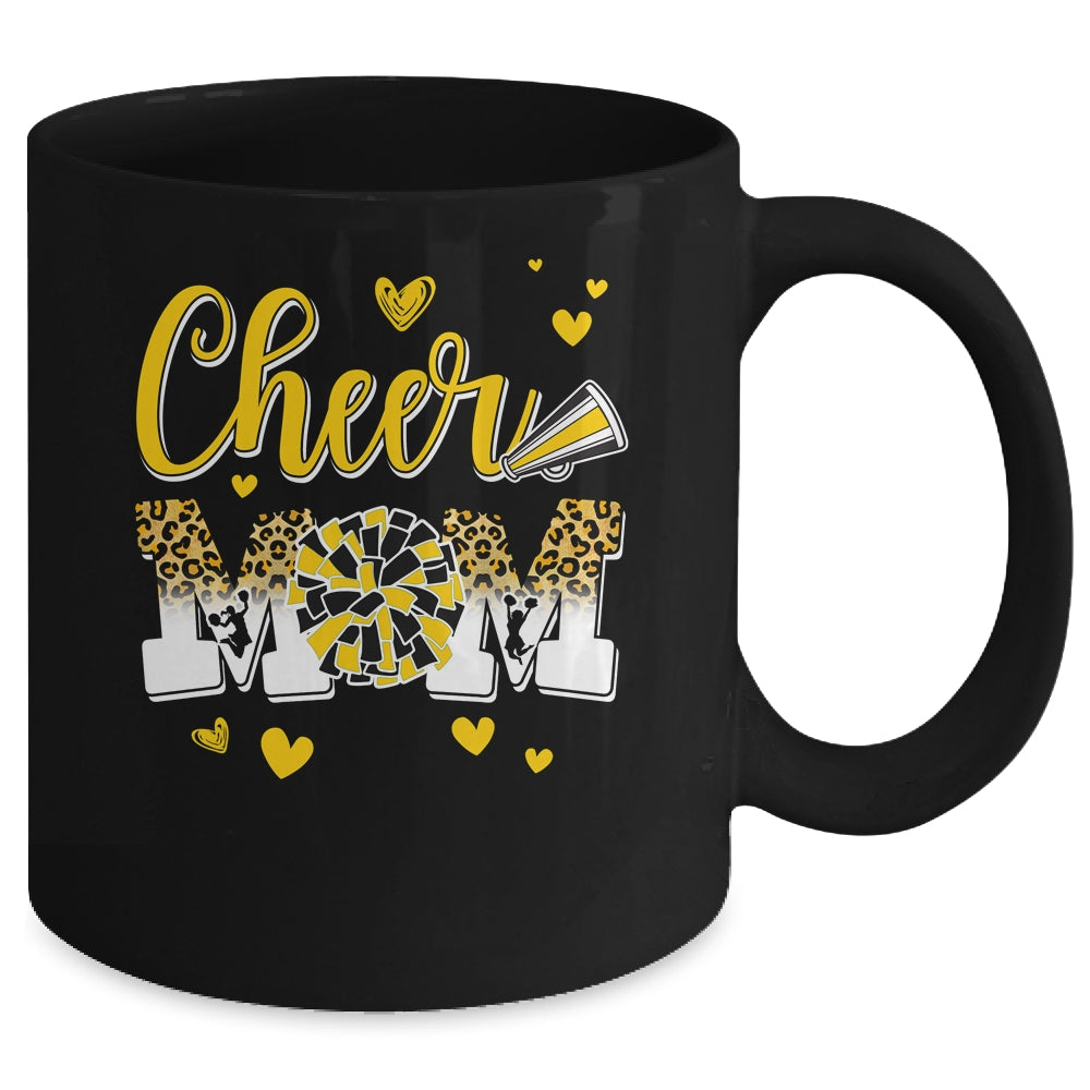 Cheer Mom Yellow Black White Leopard Letters Cheer Pom Poms Mug | teecentury