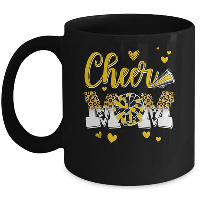 Cheer Mom Yellow Black White Leopard Letters Cheer Pom Poms Mug | teecentury