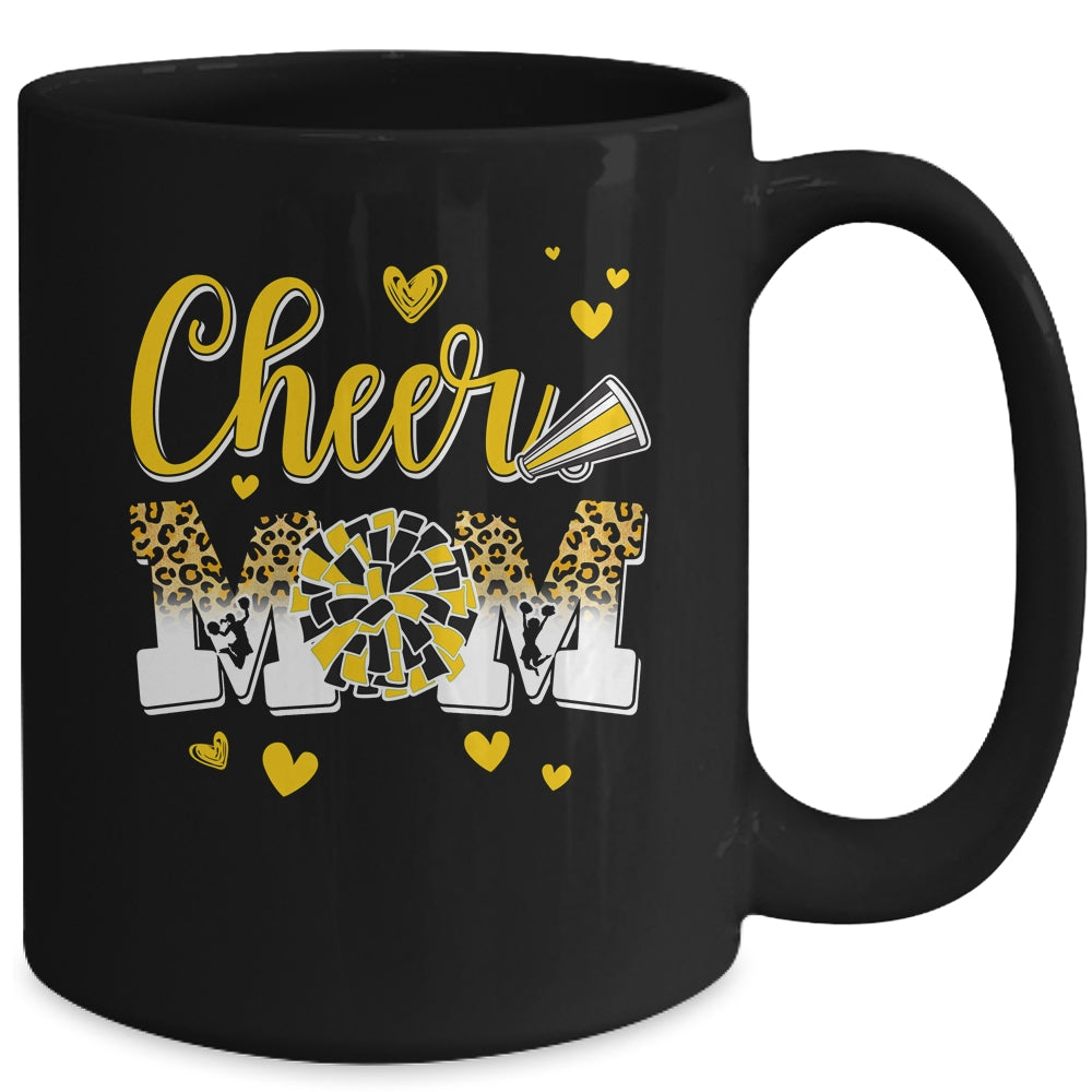Cheer Mom Yellow Black White Leopard Letters Cheer Pom Poms Mug | teecentury