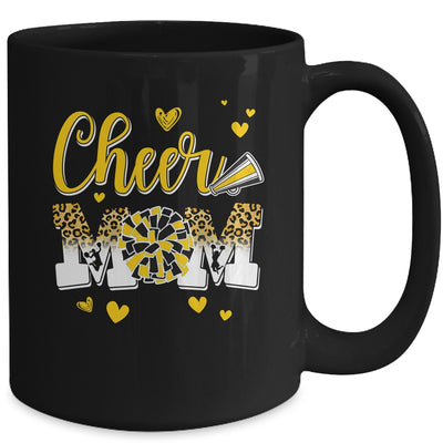 Cheer Mom Yellow Black White Leopard Letters Cheer Pom Poms Mug | teecentury