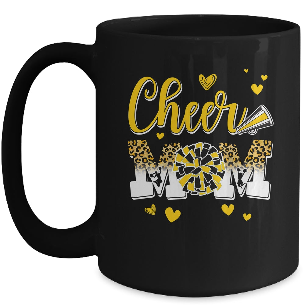 Cheer Mom Yellow Black White Leopard Letters Cheer Pom Poms Mug | teecentury