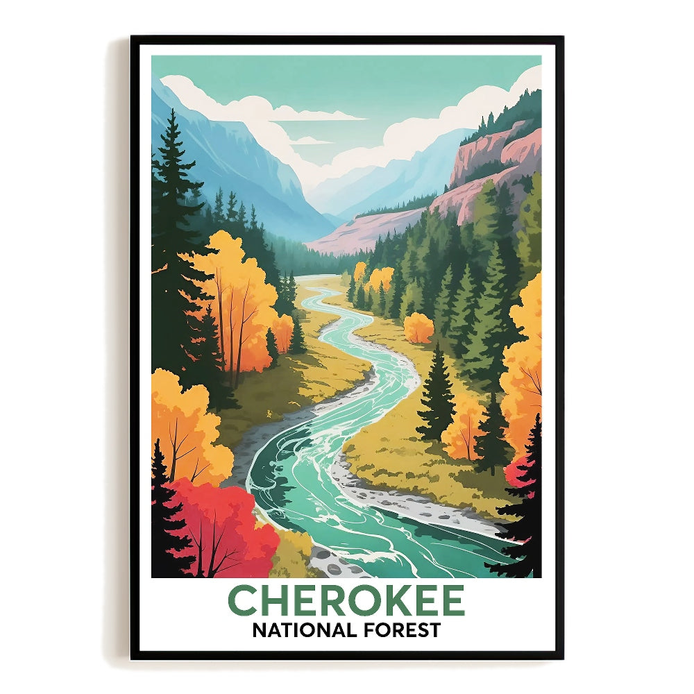 Cherokee National Forest Vintage Travel Poster Vibrant Autumn Souvenir Wall Art Landscape Prints Paintings Picture For Home Living Room Office Bedroom Decor Unframed | teecentury