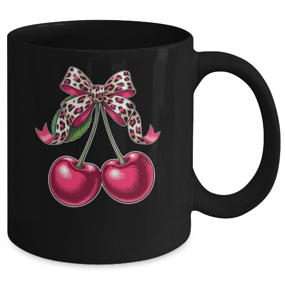 Cherry Fruit Kawaii Cherry Cherries Leopard Coquette Bow Mug | teecentury