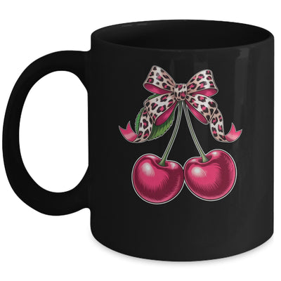 Cherry Fruit Kawaii Cherry Cherries Leopard Coquette Bow Mug | teecentury