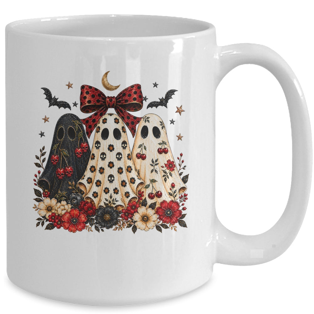 Cherry Ghost Coquette Halloween Spooky Season Ghost Leopard Mug | teecentury