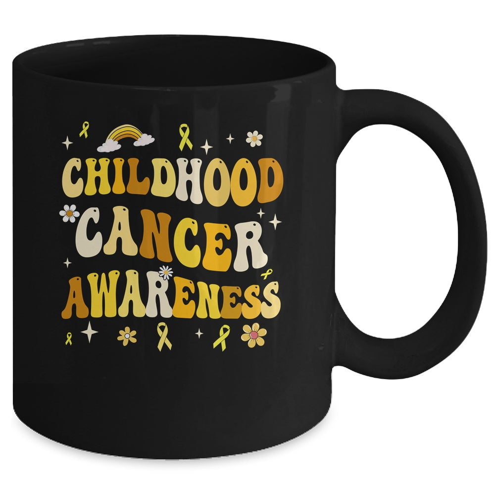 Childhood Cancer Awareness Hippie Flower Gold Ribbon Support Mug | teecentury