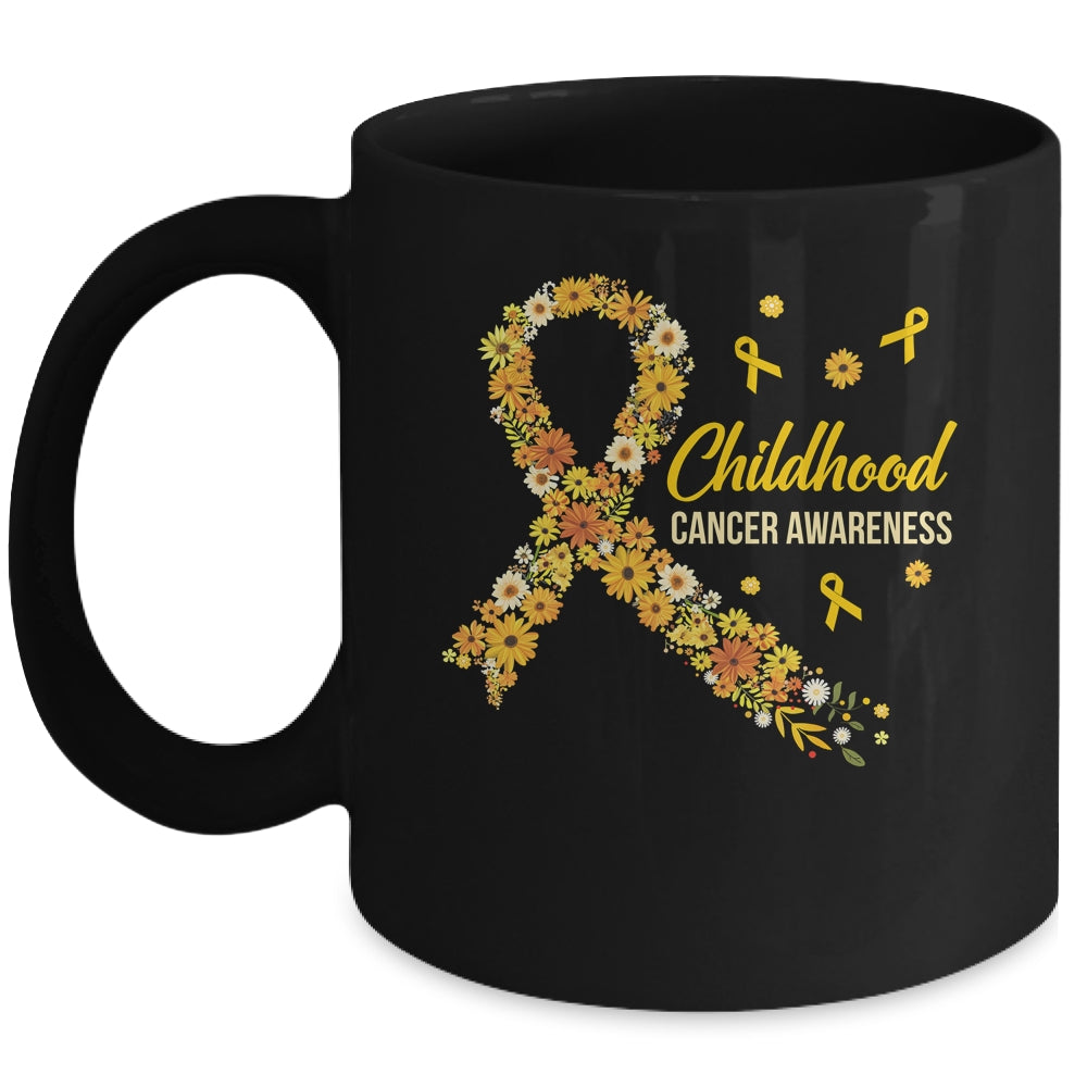 Childhood Cancer Awareness Hippie Flower Gold Ribbon Support Mug | teecentury