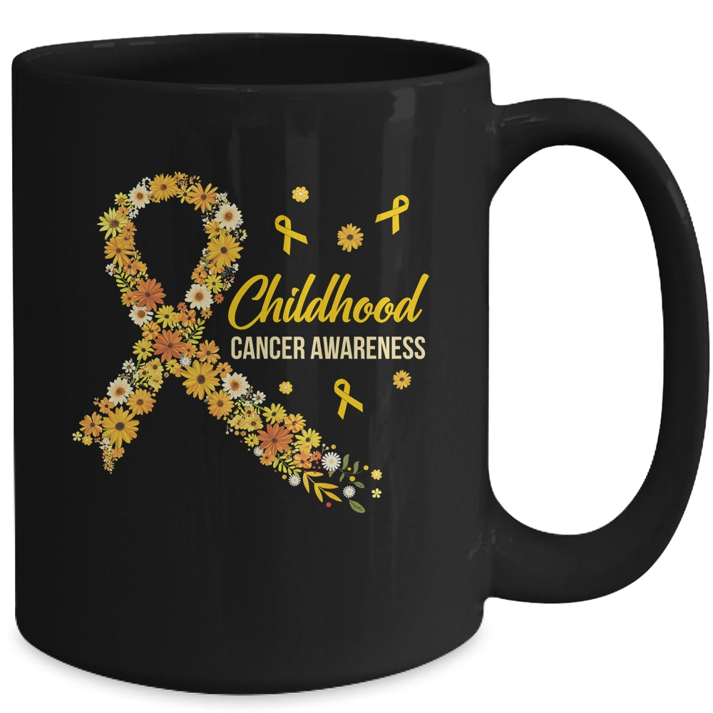 Childhood Cancer Awareness Hippie Flower Gold Ribbon Support Mug | teecentury