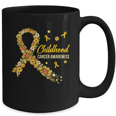 Childhood Cancer Awareness Hippie Flower Gold Ribbon Support Mug | teecentury